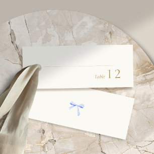 off White Blue Ribbon Wedding Place Name Escort Mini Business Card