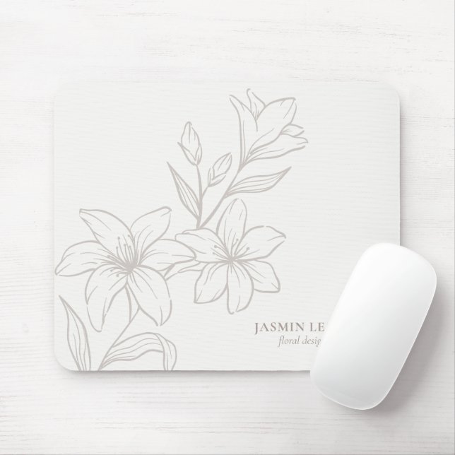 Off-White | Chic Minimal Floral  Mouse Pad (With Mouse)