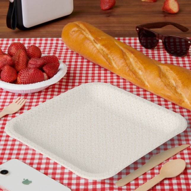 Off-white fabric with a subtle, repeating, small p paper plate (Picnic)