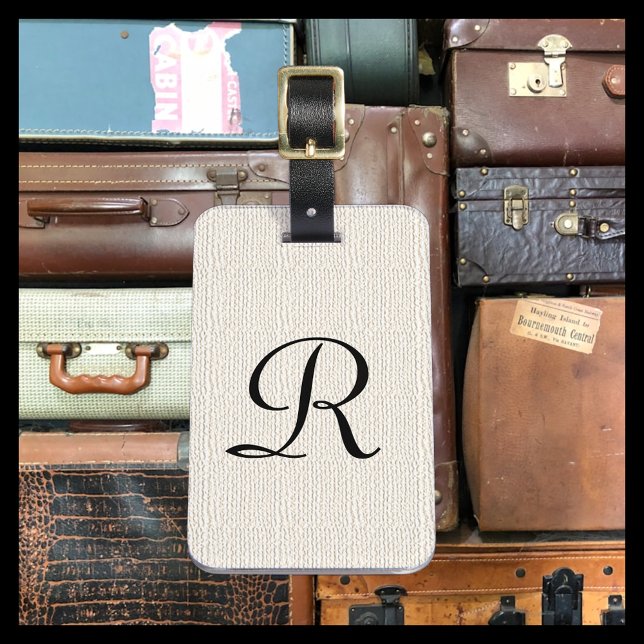 Off White Faux Textured Burlap Monogram Bag Luggage Tag (Creator Uploaded)