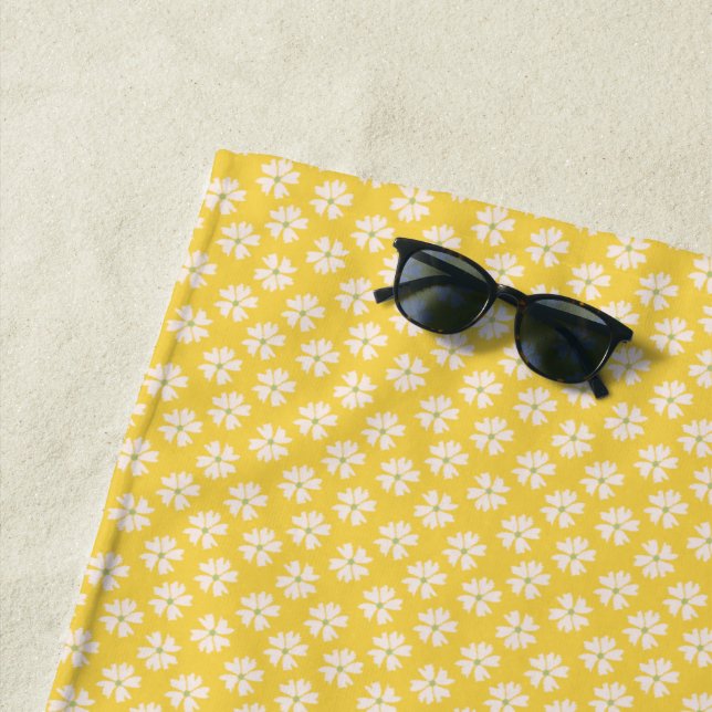 Off-White Floral Pattern Bright Yellow Beach Towel (In Situ)