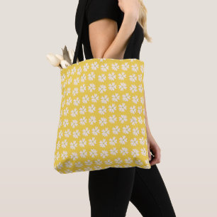 Off-White Floral Pattern on Bright Yellow Tote Bag