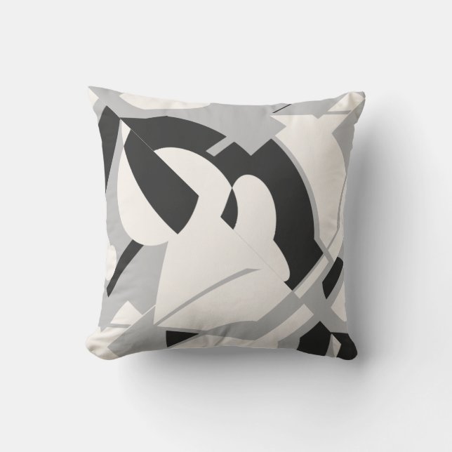 Off-white Grey Black Bold Swirling Abstract Motif Cushion (Front)