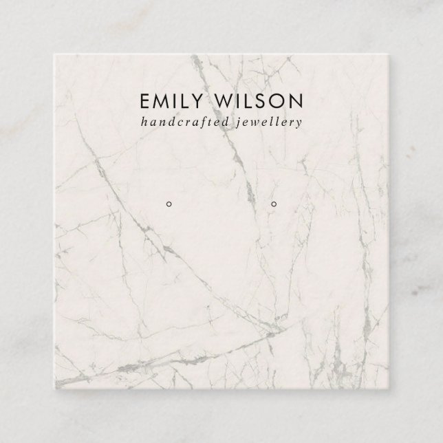 OFF WHITE GREY MARBLE TEXTURE STUD EARRING DISPLAY SQUARE BUSINESS CARD (Front)