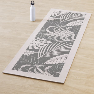 Off-White & grey tropical leaves pattern Yoga Mat