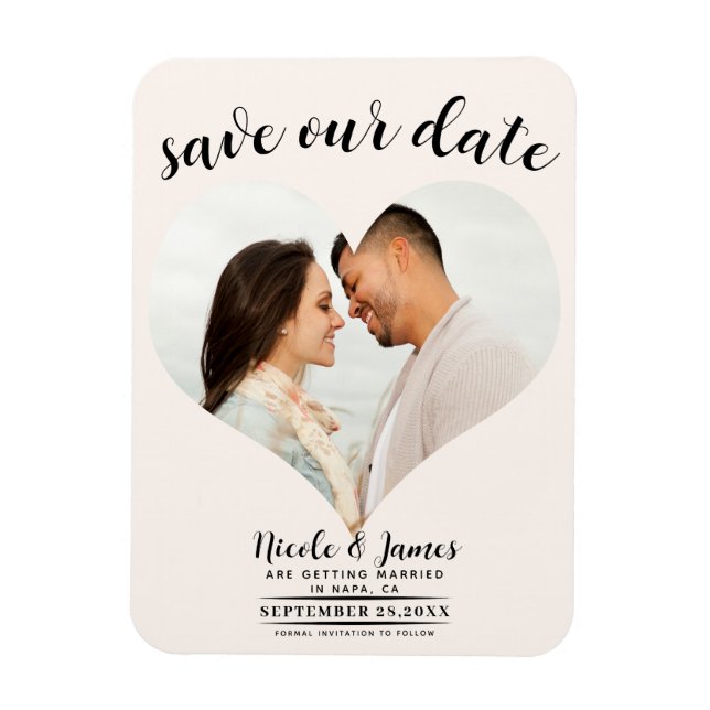 Off White Heart Photo Wedding Save the Date Magnet (Vertical)