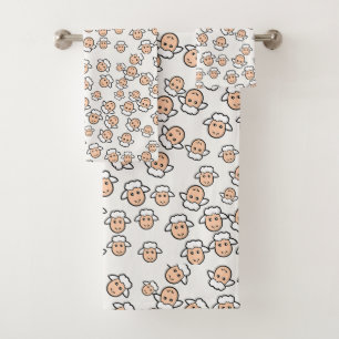 off white illustrative sheep face bath towel set