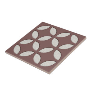 Off-White Ivory Dark Brown Ethnic Mosaic Art Tile