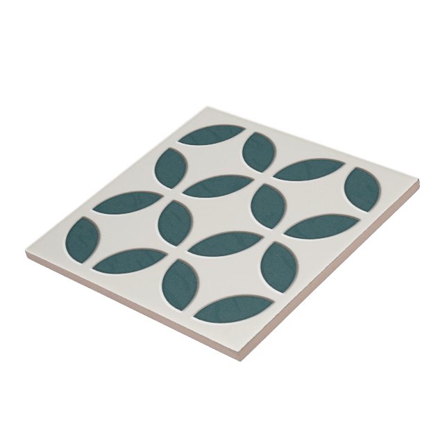 Off-White Ivory Dark Teal Green Ethnic Mosaic Art Tile (Side)