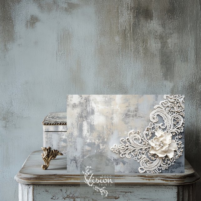Off White Lace Effect, Silver Patina Background Tissue Paper (Off White Floral Feature, Embroidered Lace effect, Silver Patina background, Decoupage Tissue Paper)