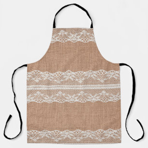 Off-White Lace on Brown Burlap Texture Apron