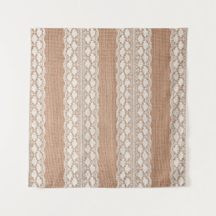Off-White Lace on Brown Burlap Texture Tapestry