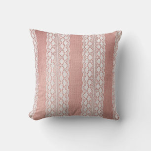 Off-White Lace on Metallic Rose Golden Cloth Textu Cushion