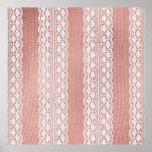 Off-White Lace on Metallic Rose Golden Cloth Textu Poster