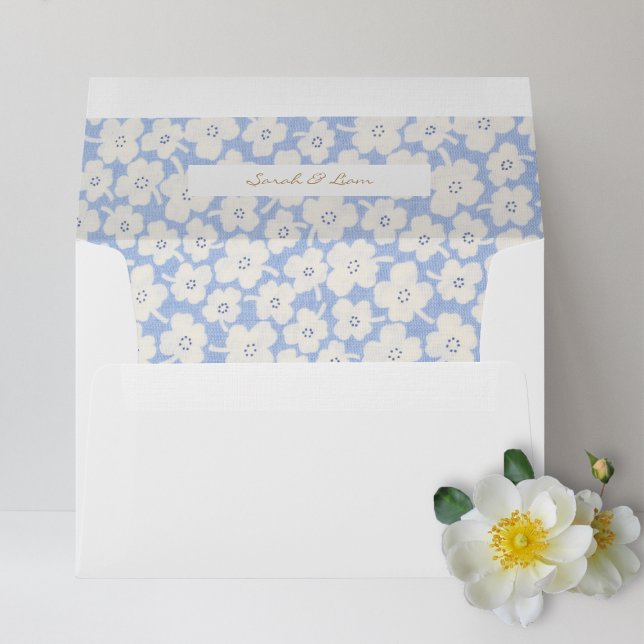 Off-White Linen | Blue & White Floral Wedding  Envelope (Creator Uploaded)