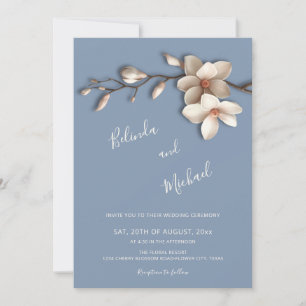 Off White Magnolia Faux Relief Flower Wedding Invitation