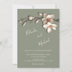 Off White Magnolia Faux Relief Flower Wedding Invitation