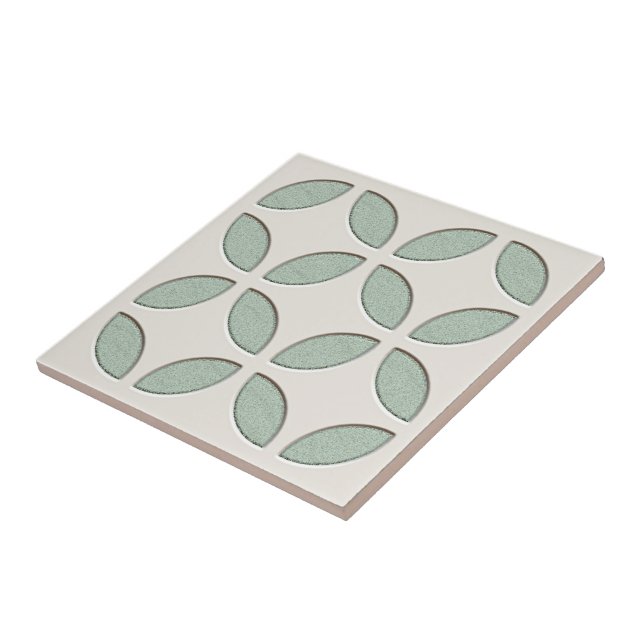 Off-White Pastel Mint Green Ethnic Mosaic Art Tile (Side)