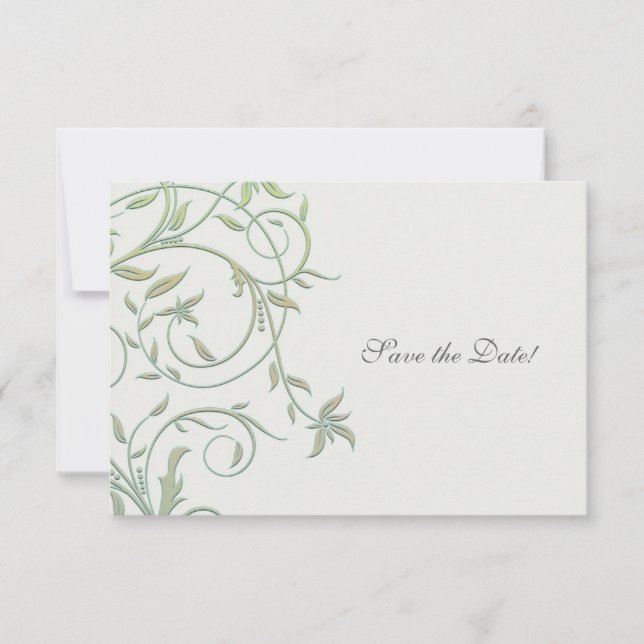 Off White with Green Vines Wedding Save the Date (Front)
