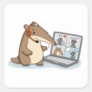 Office Anteater Team Meeting Square Sticker