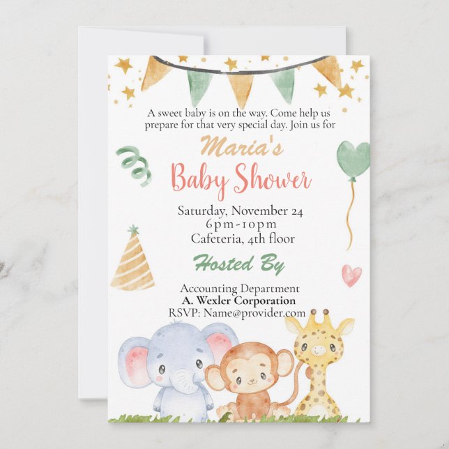 Office Baby Shower Jungle Safari Gender Neuter Invitation (Front)