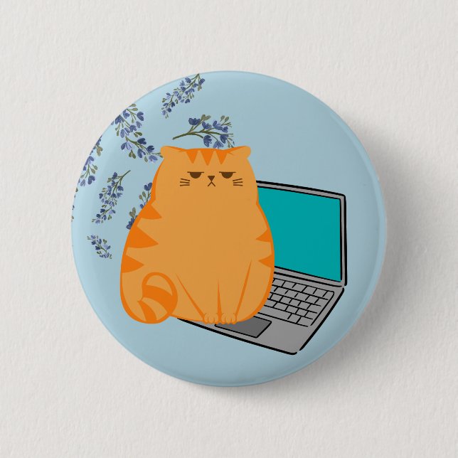 Office Cat 6 Cm Round Badge (Front)