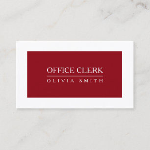 Office Clerk Professional Deep Red Business Card