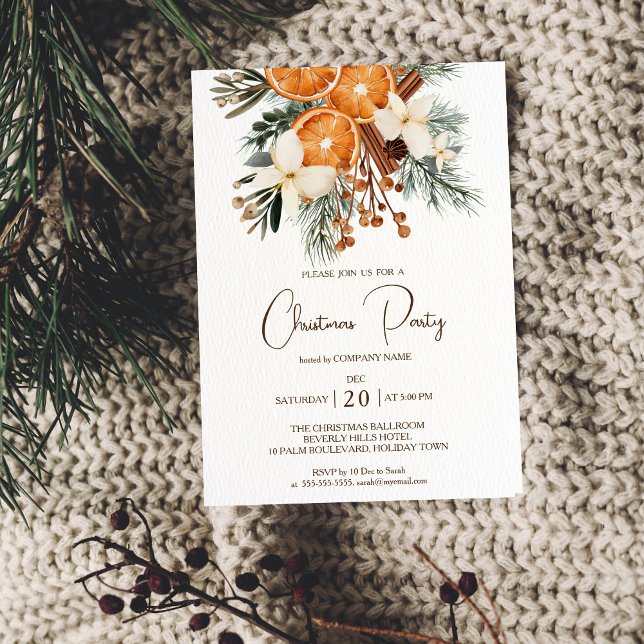 Office Company Christmas Holiday Party invitation (Office Company Christmas Holiday Party invitation template rustic winter botanical citrus watercolor)
