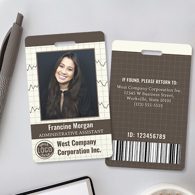Office Company Custom Employee Photo Bar Code Logo ID Badge (Creator Uploaded)