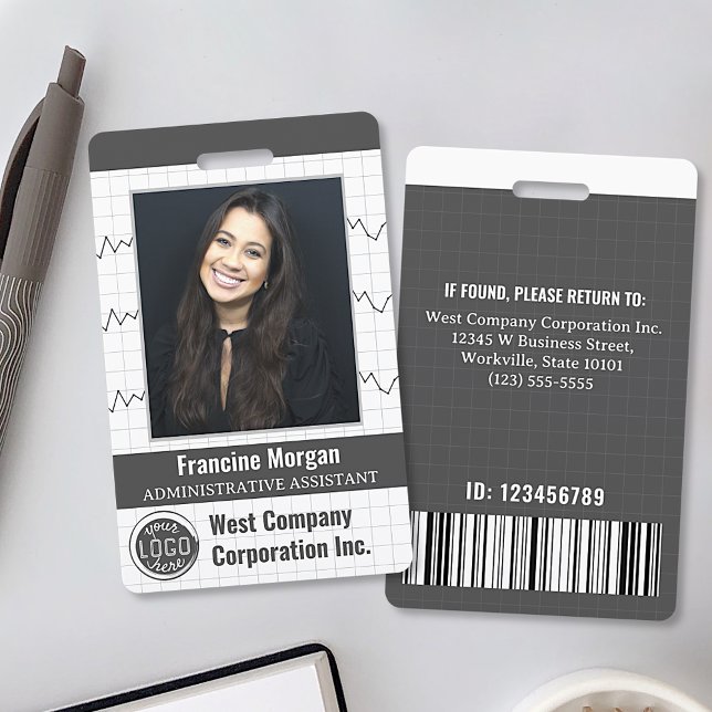 Office Company Employee Custom Photo Bar Code Logo ID Badge (Creator Uploaded)