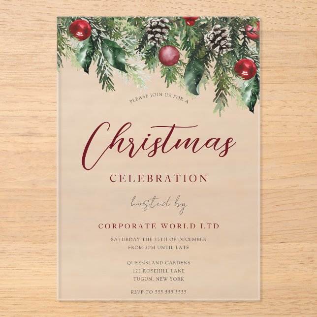 Office Corporate Christmas Party Celebration Acrylic Invitations (Front)