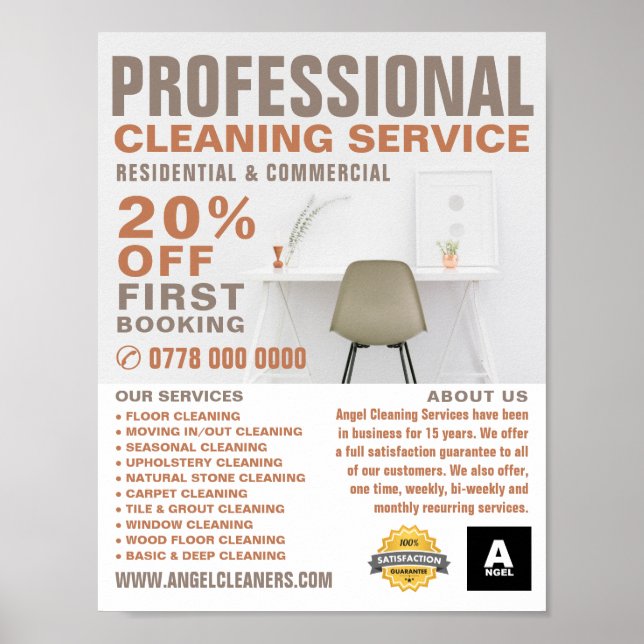 Office Desk, Cleaning Service Advertising Poster (Front)