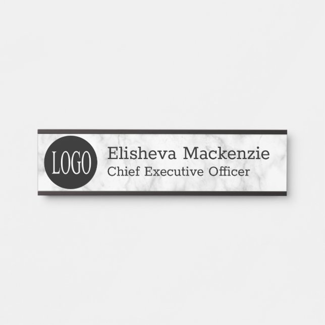 Office Door Logo Name Plate Sign - Grey Marble (Front)