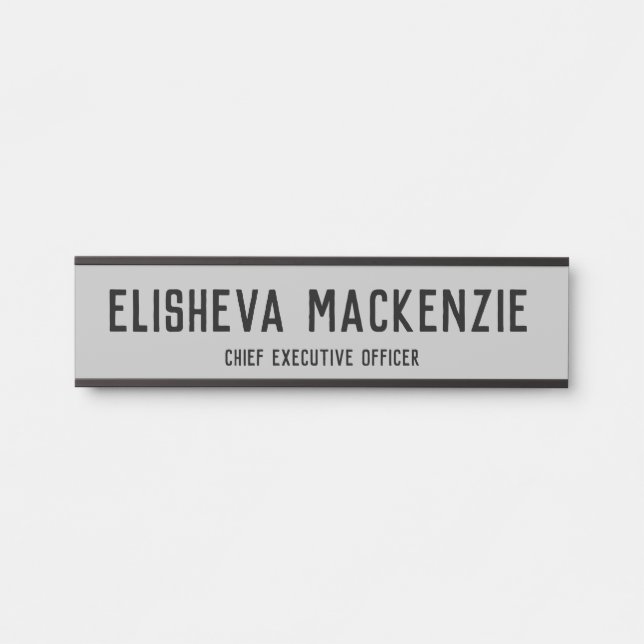 Office Door Name Plate Sign - Grey and Black (Front)