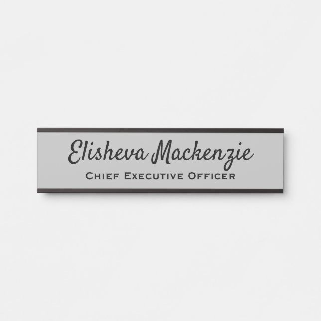 Office Door Name Plate Sign - Grey and Black (Front)