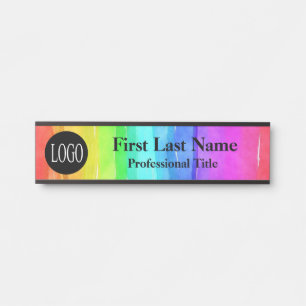 Office Door Signs Rainbow Watercolor Logo Sign