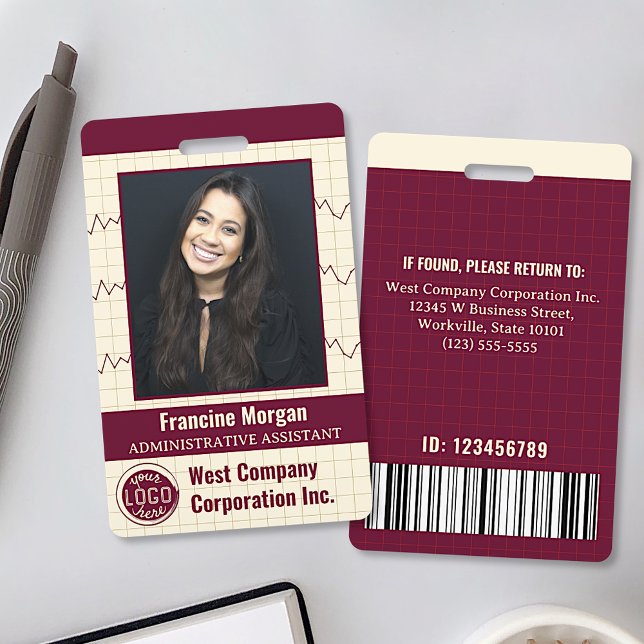 Office Employee Company Custom Photo Bar Code Logo ID Badge (Creator Uploaded)