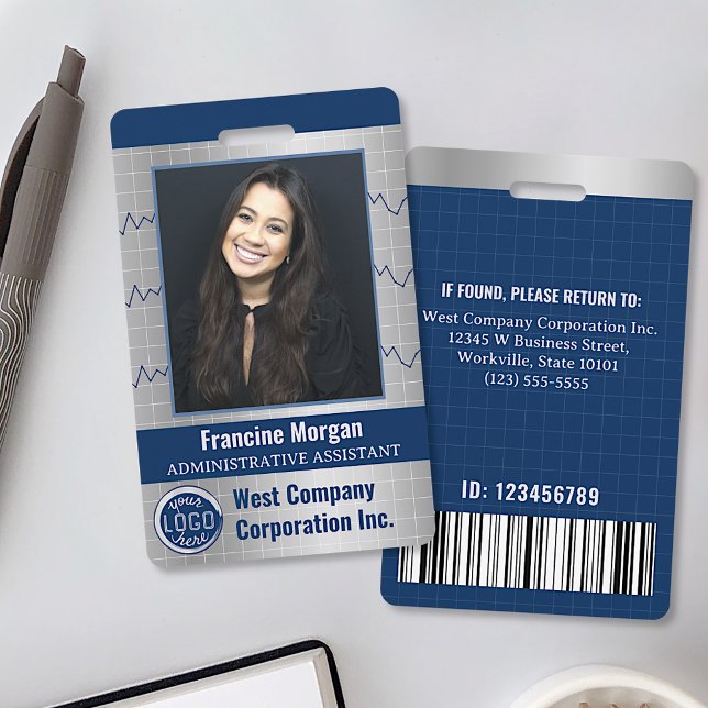 Office Employee Custom Photo Bar Code Company Logo ID Badge (Creator Uploaded)