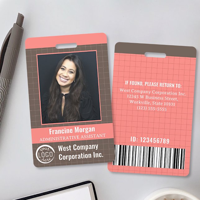 Office Employee Custom Photo Company Logo Bar Code ID Badge (Creator Uploaded)