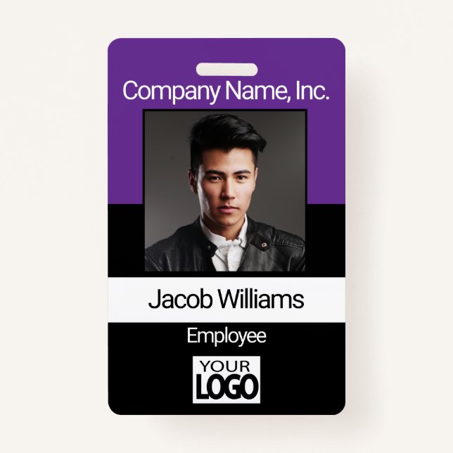 Office Employee Photo Badges - Black / Purple ID Badge (Front)