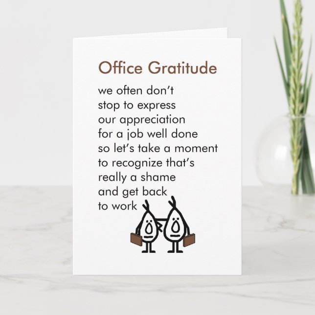 Office Gratitude - A funny Office Thank You Poem (Front)