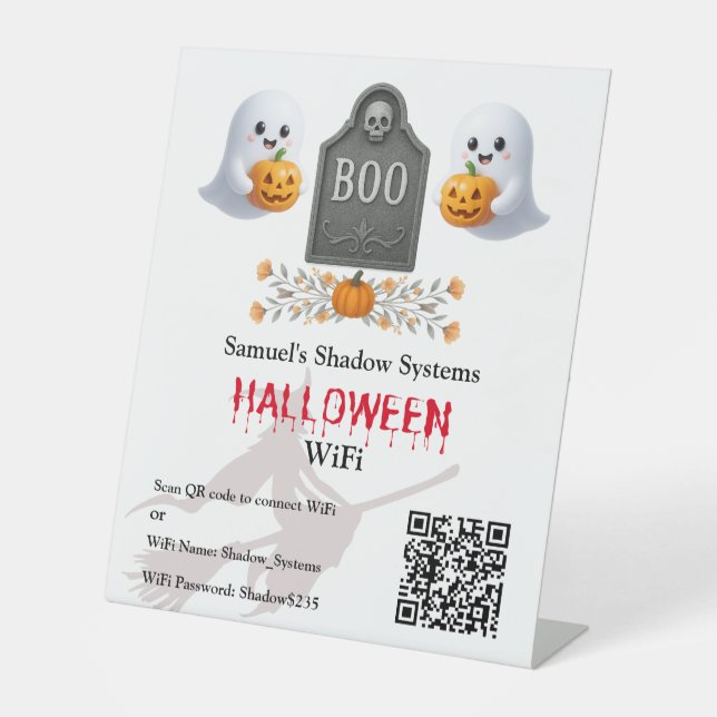 Office Halloween Wifi QR Code Scan to Connect Pedestal Sign (Front)