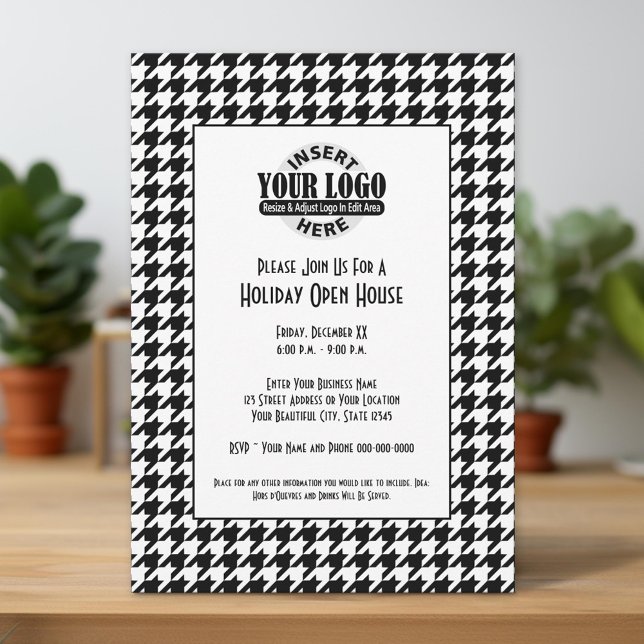 Office Holiday Party Black White Houndstooth Logo Invitation (Unique Invitation)
