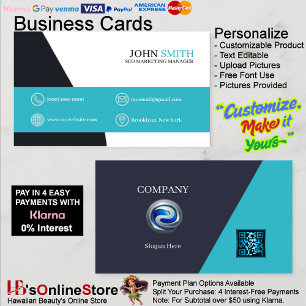 Office Modern Turquoise Four Choice Logo QR Code Business Card