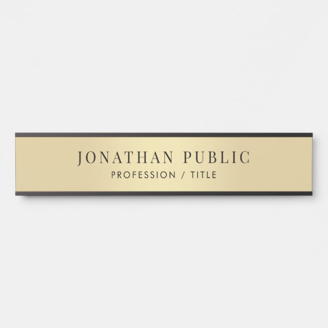 Office School Custom Elegant Black & Gold Long Door Sign (Front)