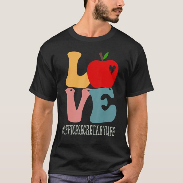 Office Secretary Love Apple Groovy Retro Cute Back T-Shirt (Front)
