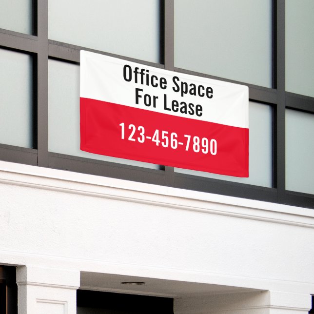 Office Space For Lease Phone Number Red and White Banner (Outside Building)