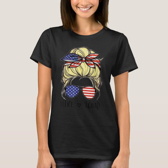 Office Squad Administrative Assistant Messy Bun 8 T-Shirt (Front)