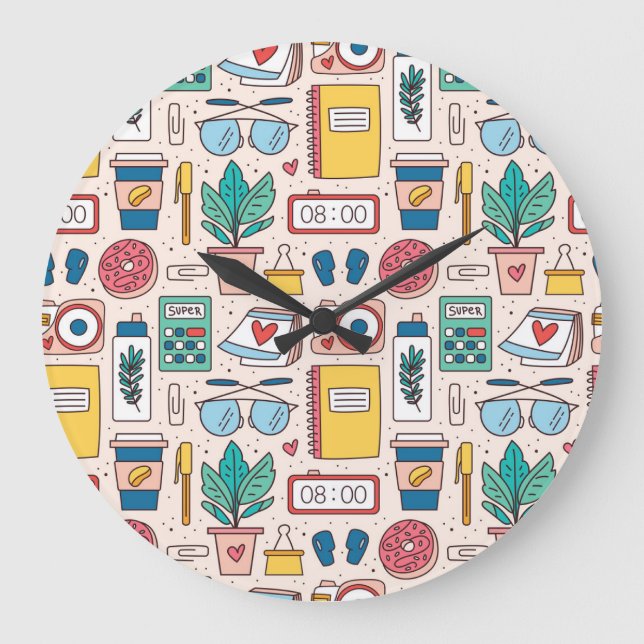 Office Stationery: Quirky Seamless Texture Large Clock (Front)
