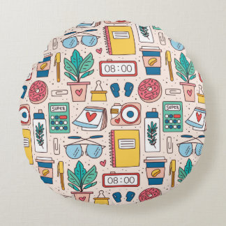 Office stationery. Seamless pattern, texture, back Round Cushion